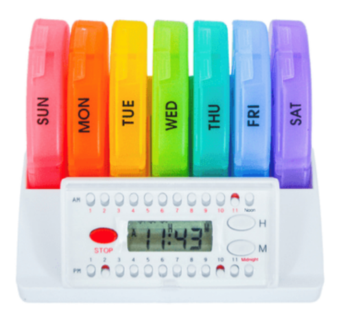 Picture of 4 Times a Day - Compact- Weekly Pill Organizer with Reminder- Up to 6 Alarms