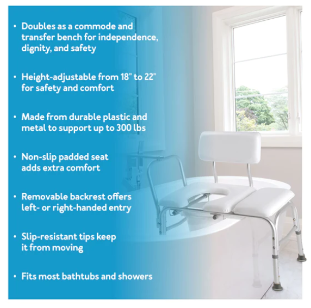 Pisces Healthcare Solutions. Carex Padded Transfer Bench with Commode