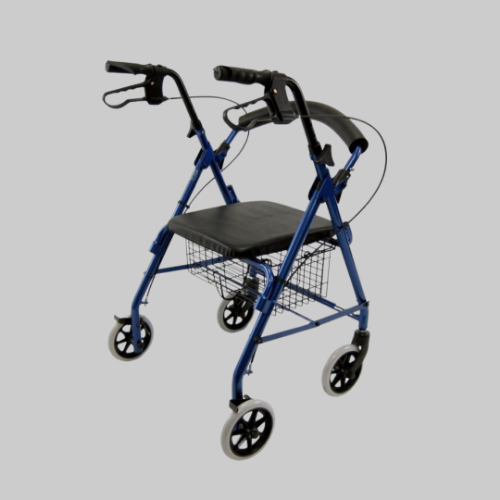 Picture of Low Seat Rollator with Loop Brakes, Padded Seat, and Basket in Blue