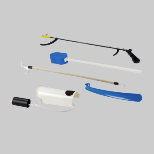 Picture of Hip Kit with Reacher, Contoured Sponge, Formed Sock Aid, Plastic Shoehorn, and Dressing stick