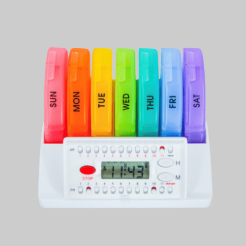 Picture of 4 Times a Day - Compact- Weekly Pill Organizer with Reminder- Up to 6 Alarms