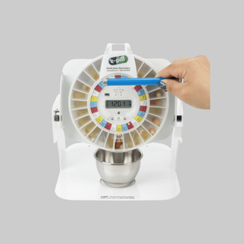 Picture of Locked Automatic Pill Dispenser | Blue and White Tray