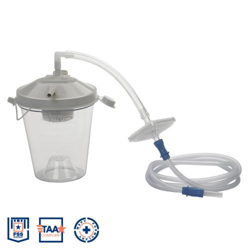 Picture of 800cc Disposable Suction Canister Kit (10" tubing, elbow connector, 72" suction tubing, hydrophobic filter)-EACH